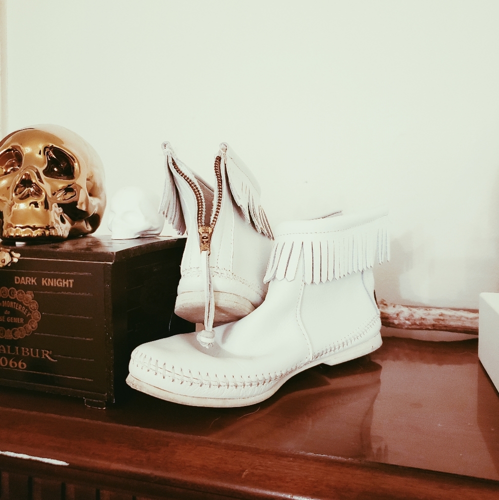 White leather moccasins